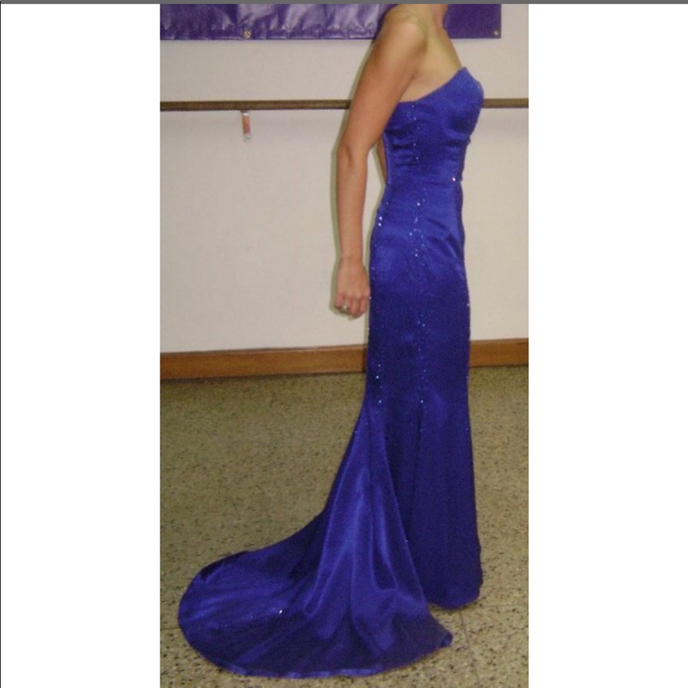 Blue Strapless Formal Dress with Train